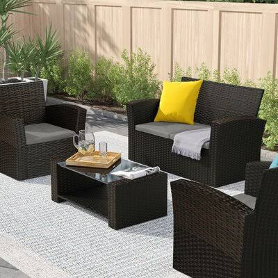 Sena 4 Piece Sofa Seating Group with Cushions Frame Color Dark 7WGVYZ_OJ5L