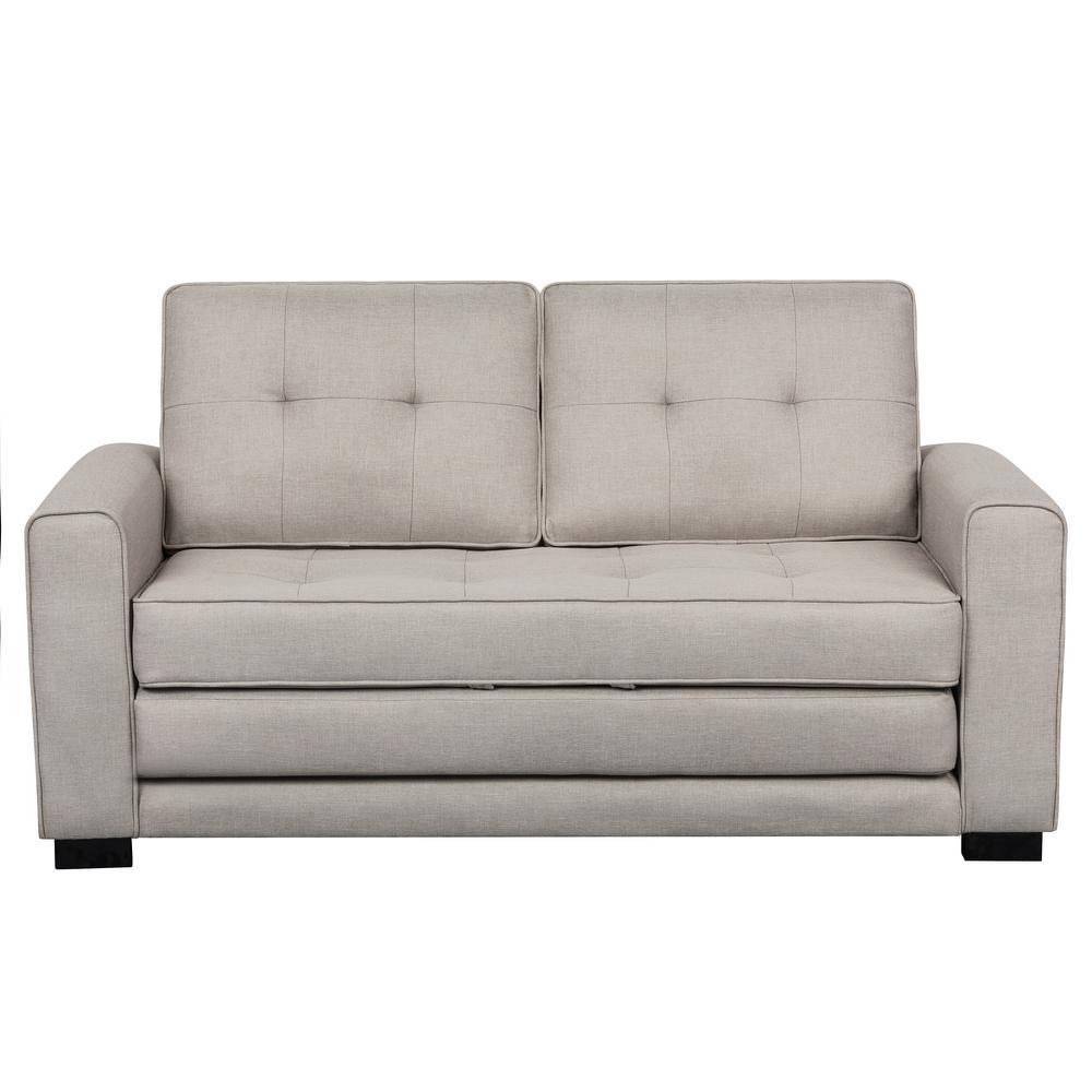 US Pride Furniture Bray 58 in. Beige Linen 2-Seater Twin Sleeper Sofa Bed with Removable QV4YJL_IPEM