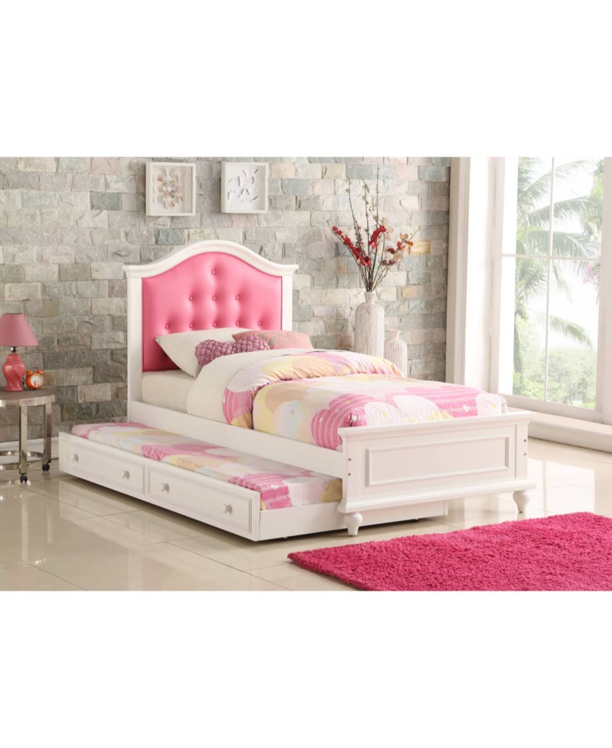 Benzara - Cherub Twin Size Bed with Trundle in Pink and 3IRXQ1_0TQC