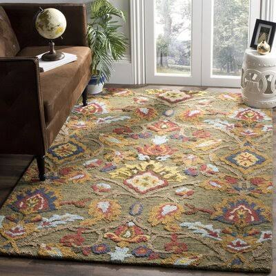 Jahiem Floral Handmade Tufted Wool Green/Tan Area Rug Bungalow Rose Rug Size Rectangle 10' x 14' MLVPXS_H8HP Jahiem Floral Handmade Tufted Wool Green/Tan Area Rug Bungalow Rose Rug Size Rectangle 10' x 14' MLVPXS_H8HP