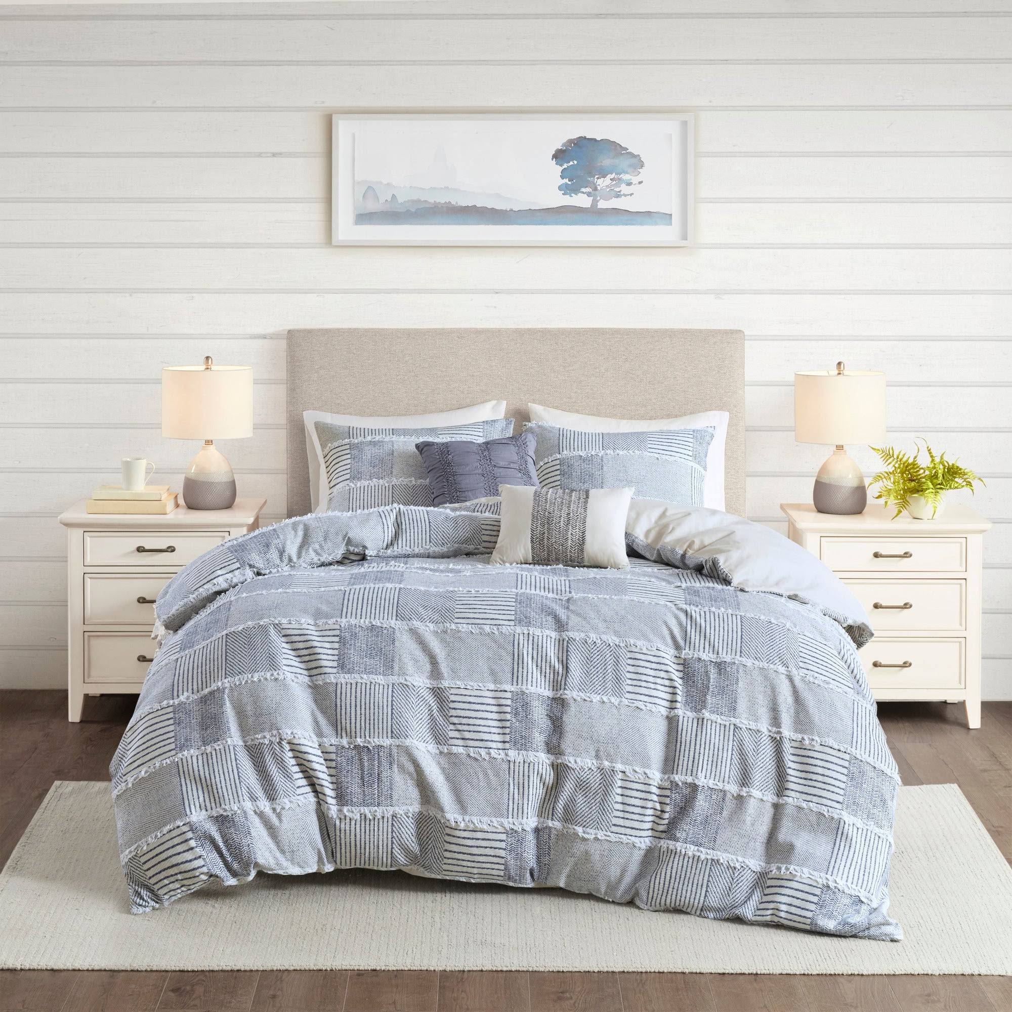 Madison Park Aiden 5 Piece Cotton Clipped Comforter Set - Blue - King - Cal IUXBPA_ADGQ