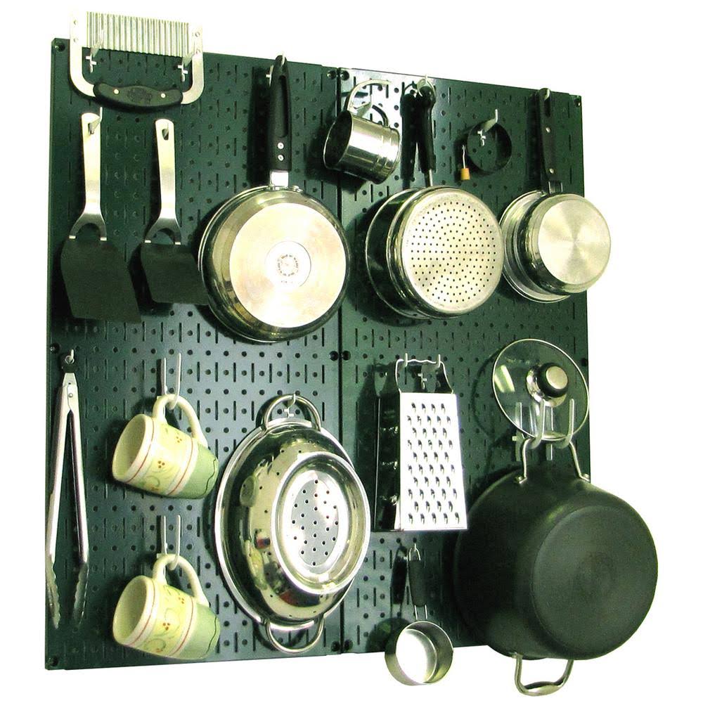 Wall Control Kitchen Pegboard 32 in. x 32 in. Metal Peg Board Pantry Organizer Kitchen Pot Rack Green Pegboard and White Peg SIPU5T_DVBG