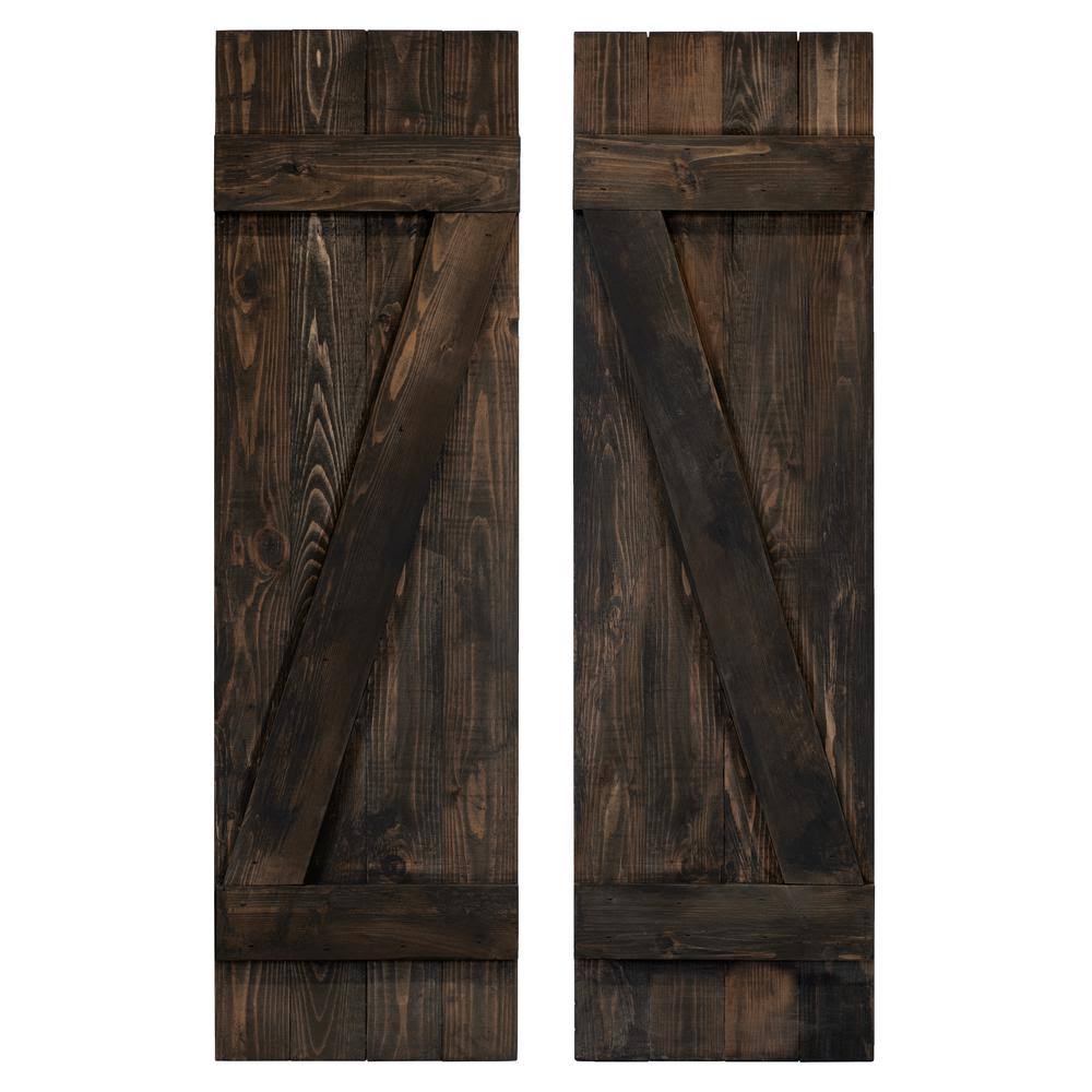Dogberry Collections 14 in. x 36 in. Wood Z Board and Batten Shutters Pair in Slate JOTUAF_42LE